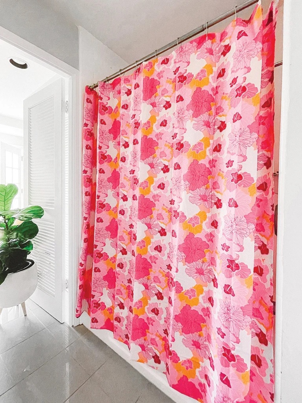 Fighting Eel Pink & Yellow Floral Shower Curtain